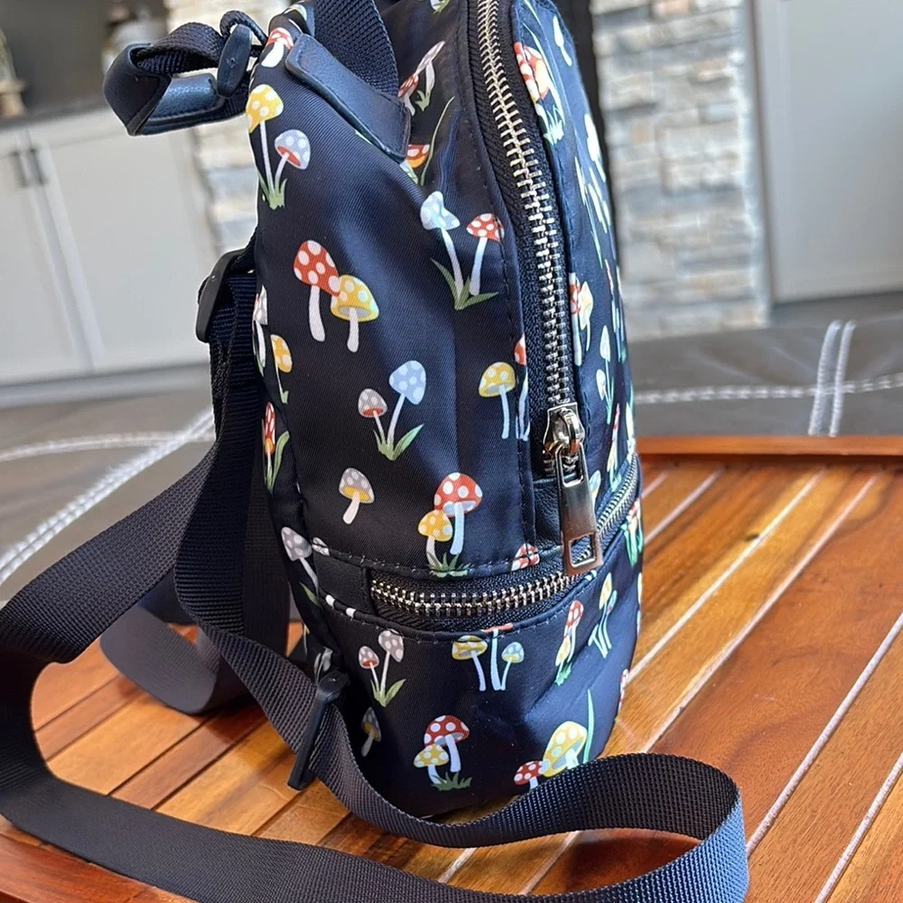 Navy Backpack with Whimsical Mushroom Design